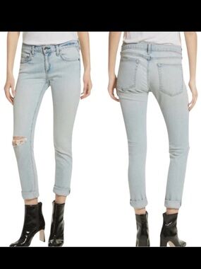RAG & BONE Dre Glena Jeans Mid-Rise Distressed Light Wash Size 27